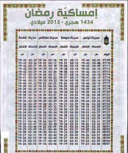   أوقات الإمساك والإفطار رمضان لهذه السنة